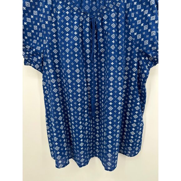 Ellos Peasant Blouse Women 2X Blue Ruffle Trim Tassel Tie Neck Boho Feminine - Picture 3 of 8